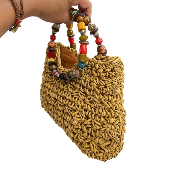 Cappelli straw beaded handle summer spring bag purse handbag tote Vintage - Picture 3 of 13